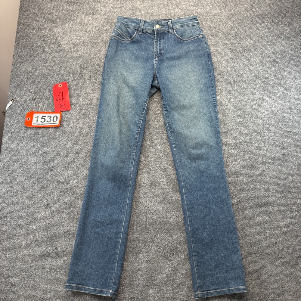 NYDJ Jeans Womens 4 Blue Denim Medium Wash Faded Stretch Straight Leg Streetwear